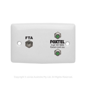 Wall Plate 1 x PAL Female / 2 x F-Type Female 3Ghz FTA & Foxtel Logo APO22/FOX23