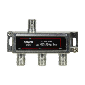 Kingray 3 Way Splitter 5-2400 MHz Power Pass All Ports KSP3F