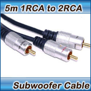 5m Subwoofer Cable 1 RCA Male to 2 RCA Male Audio 1RCA to 2RCA 2 Way Y Splitter