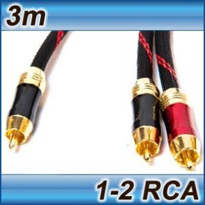 Ultra Premium Subwoofer Cable 1RCA to 2RCA 3m 8mm Thick